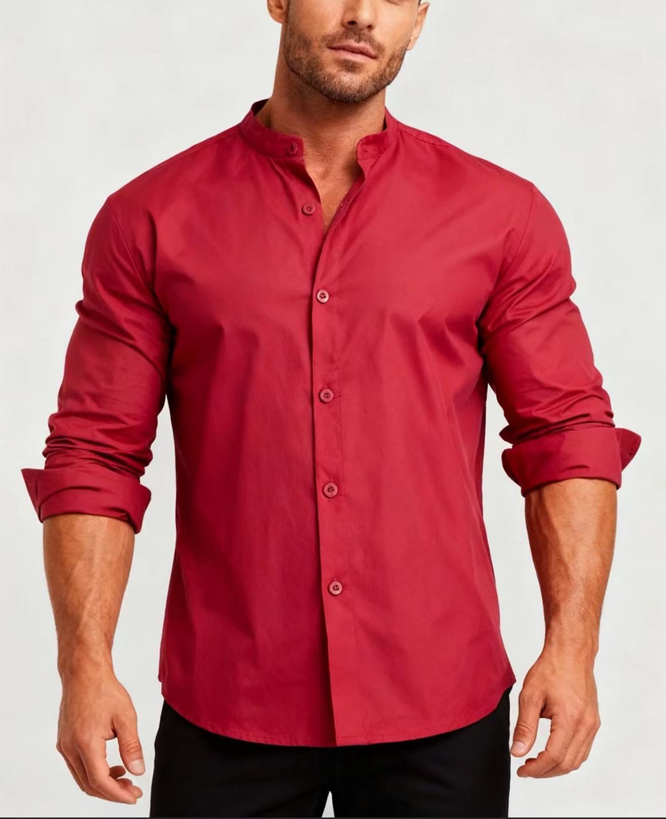 Teenage Men's Stand-up Collar Casual Shirt DEU818
