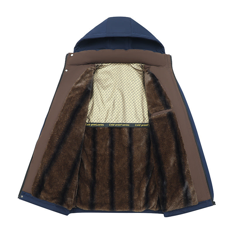 Men's Cotton-padded Clothes Fleece-lined Thickened Outdoor Windproof Waterproof DEU818