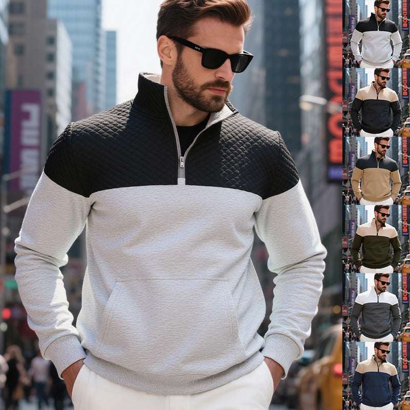Winter Heavy Fleece-lined Casual Loose Multicolor Men's Plus Size Stand Collar Zipper Sweater