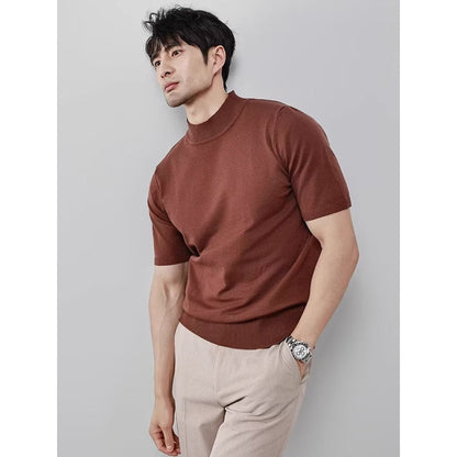 Knitwear Men's Ice Silk Half Turtleneck Solid Color DEU818