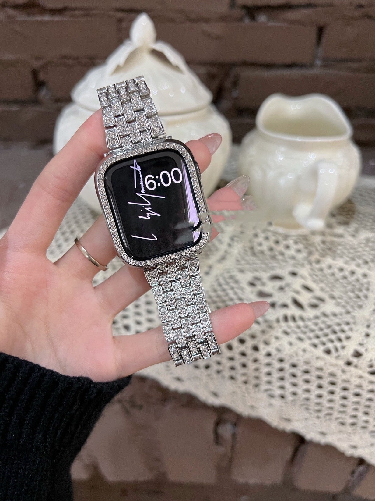 Neutral Diamond Set Metal Stainless Steel Strap