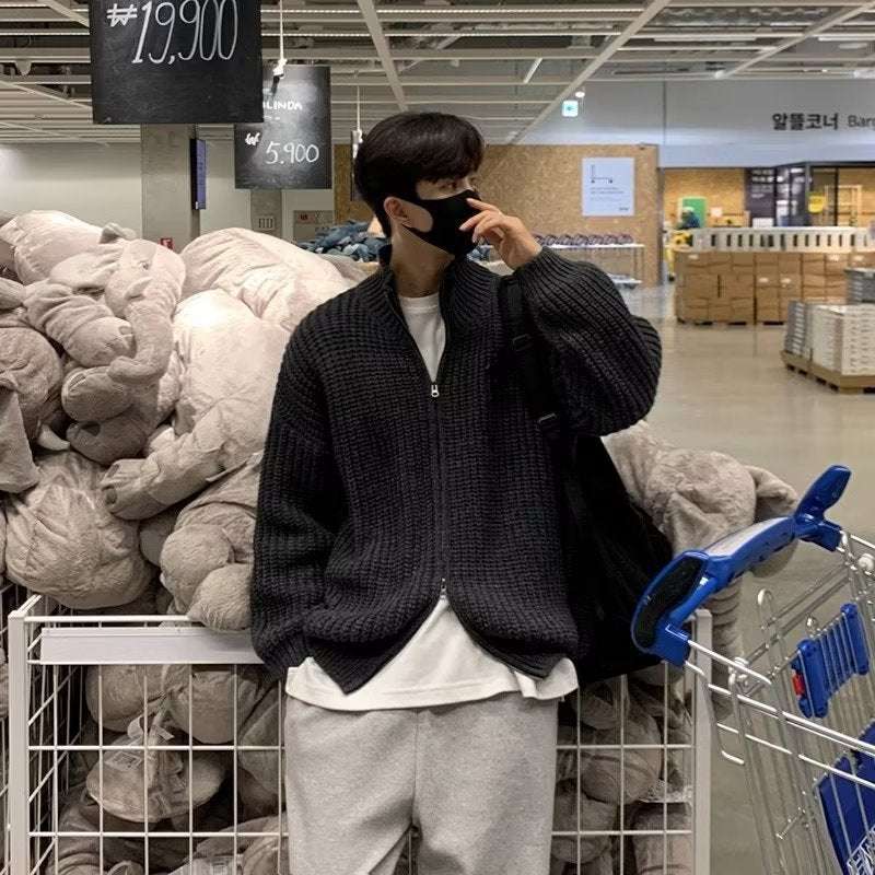 Half Turtleneck Men's Spring And Autumn All-matching Lazy Style Solid Color Sweater Coat