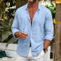 Men's Loose Plus Size Solid Color Shirt Linen Lapel Long Sleeve Casual Shirt