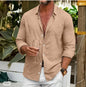Men's Loose Plus Size Solid Color Shirt Linen Lapel Long Sleeve Casual Shirt