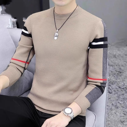 Slim-fit Contrast Colors Round Neck Base Knitwear Men's Sweater