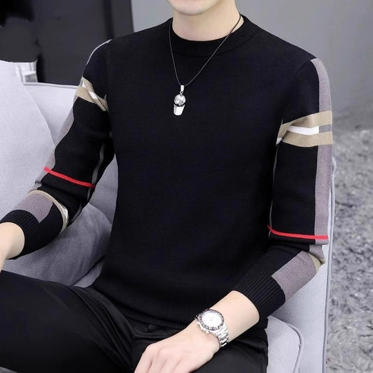 Slim-fit Contrast Colors Round Neck Base Knitwear Men's Sweater