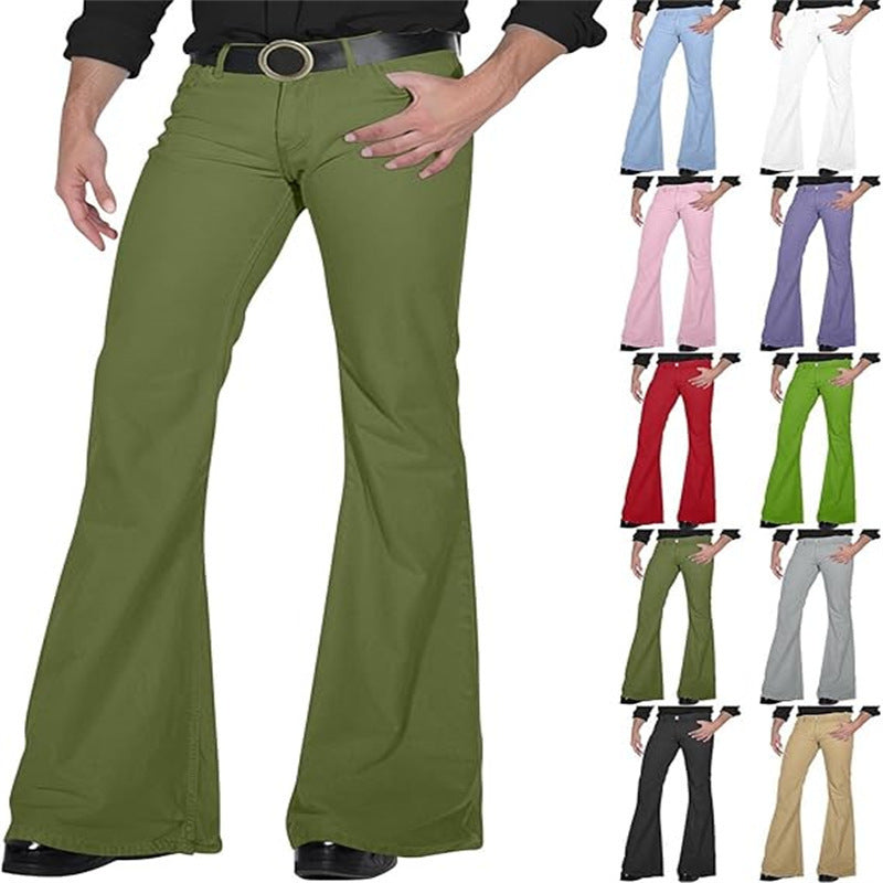 Solid Color Daily Casual Stretch Slim Retro Bell-bottom Pants DEU818
