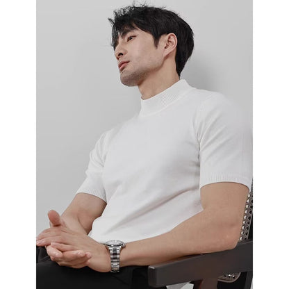 Knitwear Men's Ice Silk Half Turtleneck Solid Color DEU818
