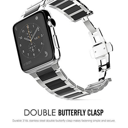 Universal Stainless Steel And Black Ceramics Apple Stainless Steel Strap