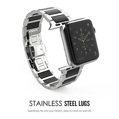 Universal Stainless Steel And Black Ceramics Apple Stainless Steel Strap