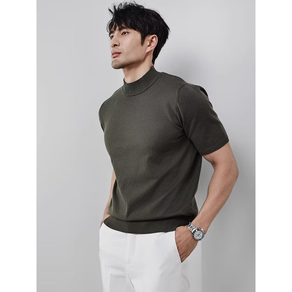 Knitwear Men's Ice Silk Half Turtleneck Solid Color DEU818